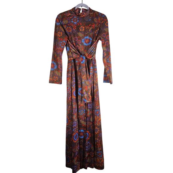 VINTAGE 70s Psychadelic Floral Mod Vanity Fair Jumpsuit Wide Leg Size - Picture 1 of 9